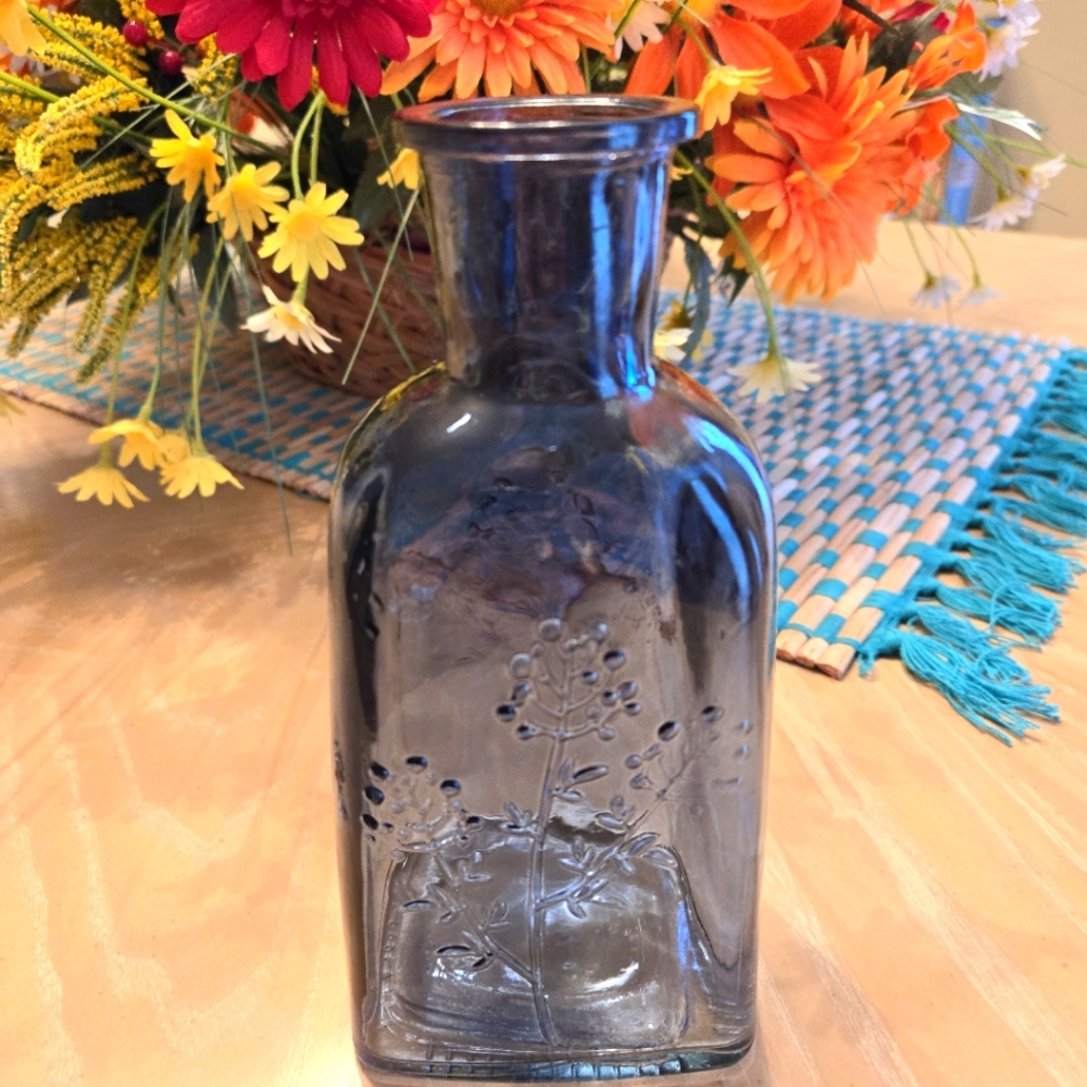 Beautiful Blue Color Etched Glass Vase